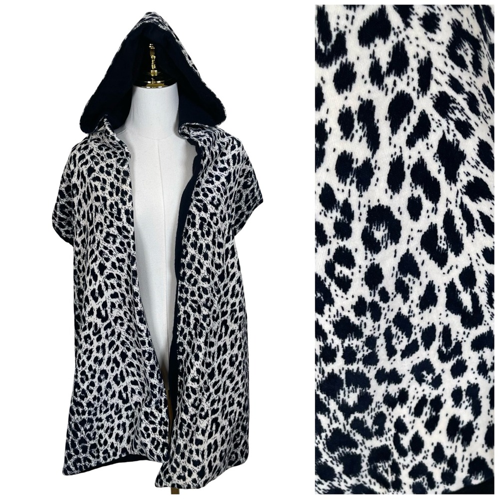Leopard Print Hooded Scarf Wrap Women Black White Animal Print Hooded Shawl